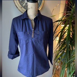 NWOT  Cathy Purple 3/4 Zip Down Shirt